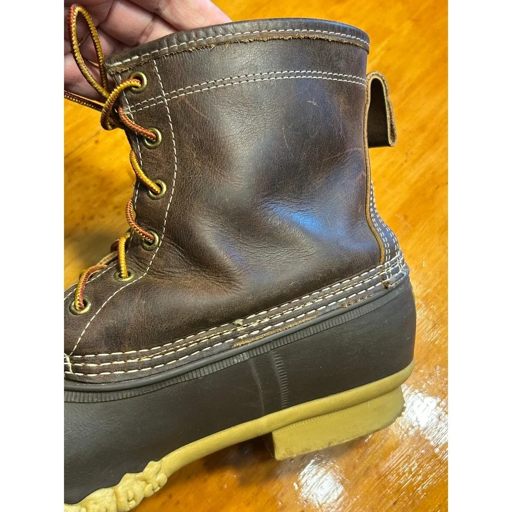 LL Bean Mens 8 Duck Boots Brown Leather Flannel Lined Gorpcore, New England Prep
